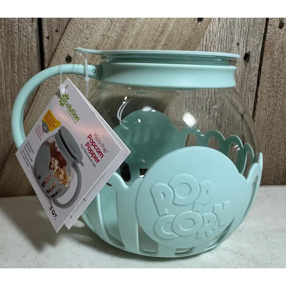 Ecolution Micro-Pop 3 Qt. Microwave Popcorn Popper Mint Green New with Tags